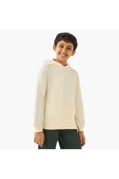 Juniors Solid Hooded Sweatshirt with Long Sleeves