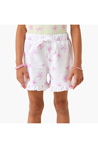 Juniors Floral Print Shorts with Ruffle Hem and Elasticated Waistband