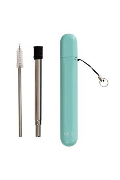 Lund London علبة سكيتلز سترو مدى الحياة - علبة مع ماصة وفرشاة - بنكهة النعناع