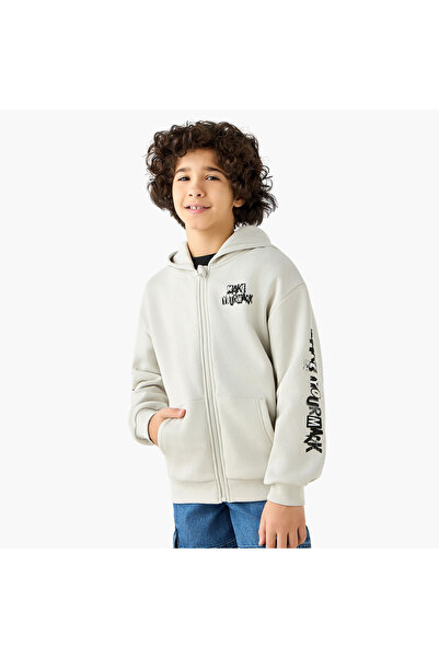 Juniors سويت شيرت بغطاء رأس مطبوع عليه شعار وأكمام طويلة