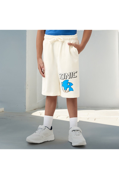 CPLG شورت مطبوع عليه صورة سونيك القنفذ، مزود بحزام خصر مطاطي وجيوب