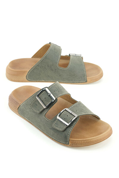 GEZER Men's Summer Faux Leather Two Buckle Adjustable Comfortable Sole Daily Slippers