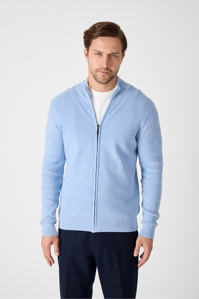 Frappoli سترة ماتياس للأولاد باللون الأزرق سيلانيك محبوكة بسحاب كامل ياقة مرتفعة متوسطة الطول سترة كارديجان ذات قصة عادية