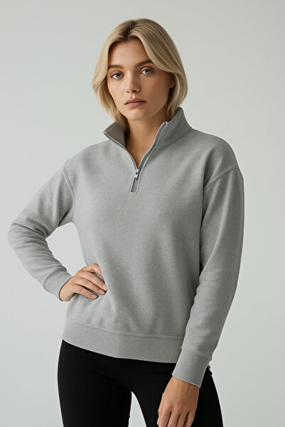 DeFacto Women's Relaxed Fit Mock Neck Sweatshirt