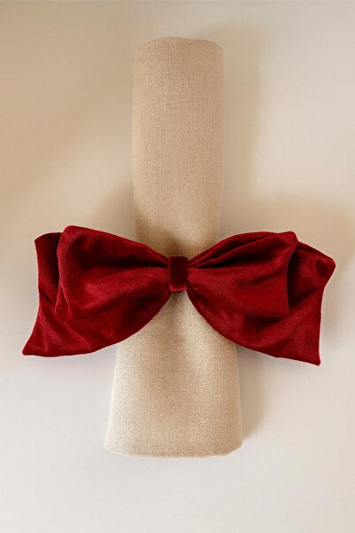 Nish Candles Yılbaşı Peçete Yüzüğü – Kırmızı Kadife Fiyonk Detaylı 4’lü Set Yılbaşı Sofrasına Özel