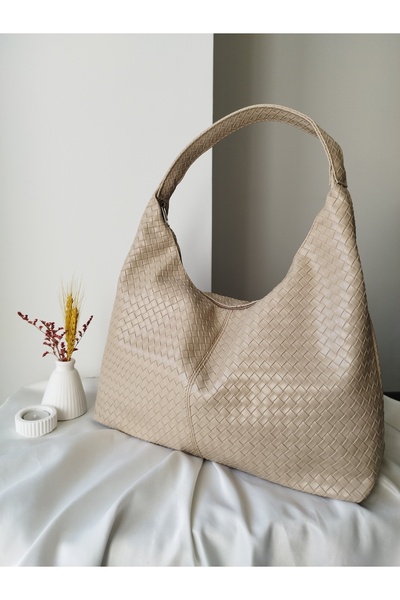 VivazzaLuxe Vintage Model Örgü Desen Deri + Büyük Boy Kadın El, Kol, Omuz Çanta