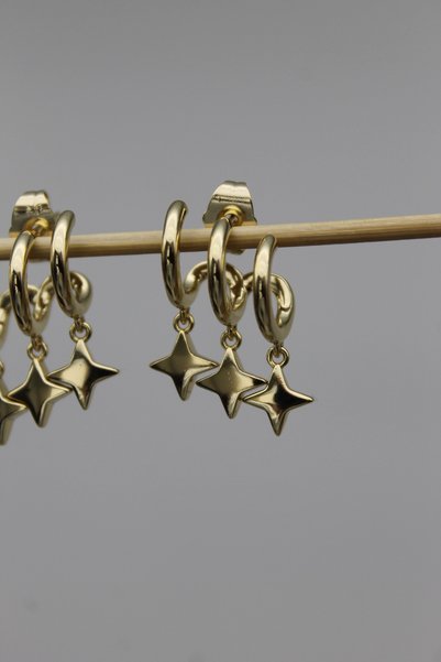 Nenya Vip Steel Triple Look Plain Starry Earrings