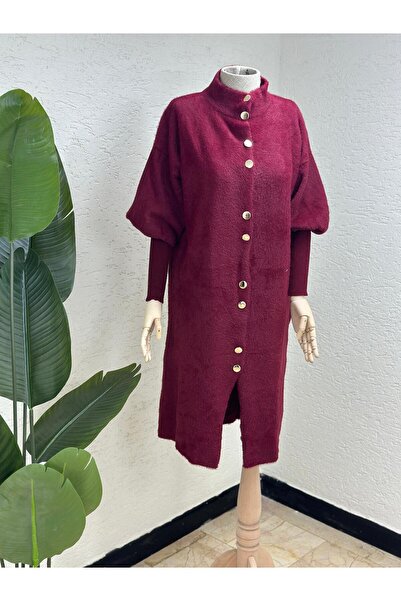 MEİLİN Burgundy Hakim Collar Angora Cardigan