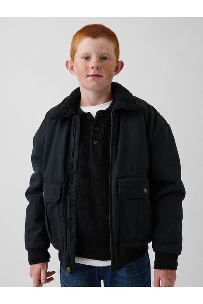 GAP Erkek Çocuk Siyah Sherpa-Astarlı Kanvas Bomber Ceket