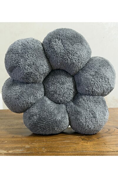 happyteks Plush Daisy Throw Pillow Gray