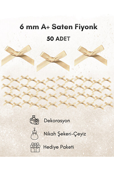 Ak Tuhafiye 50 Adet Koyu Bej- Cappucino Saten Fiyonk Kurdele – 6 mm Nikah Şek...