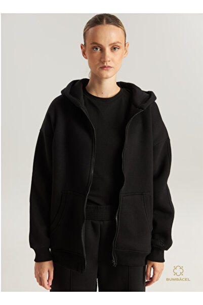 Bumbăcel Hanorac damă cu fermoar și glugă