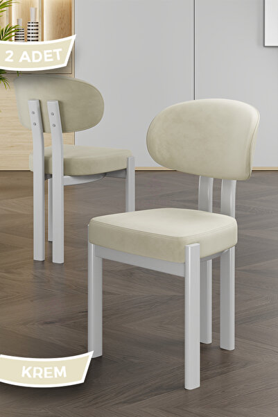 Canisa Dore Serisi 2 Adet Krem Babyface Kumaş Beyaz Metal İskeletli Mutfak Sa...