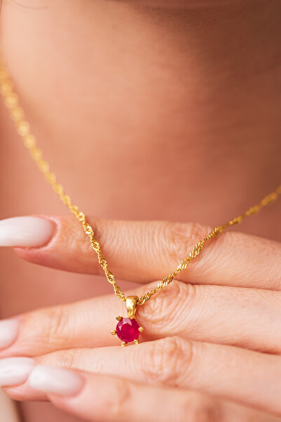 Luamor Jewelry Natural Yakut 925 Ayar Gümüş Üzerine Altın Kaplama Kolye