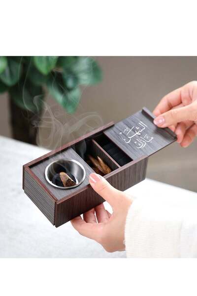 Story of candle Elegant Wooden Incense Burner with 'Happy Month' Phrase