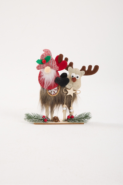 BENMODA Yılbaşı Dekor Biblo Noel Baba ve Geyik Figürü Kozalaklı Tabanlı Tek K...