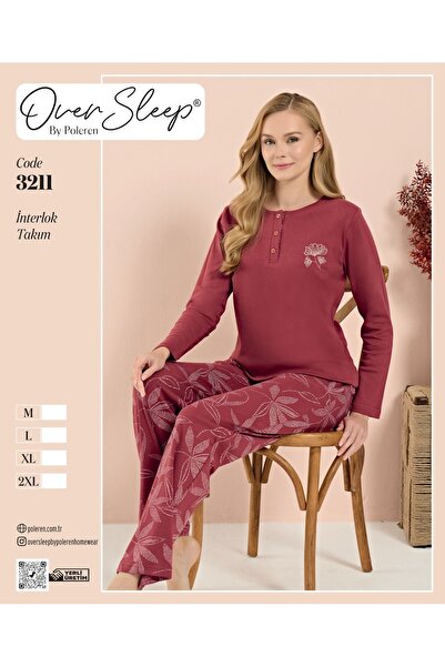 OVERSLEEP Women's Interlock Long Sleeve Button Front Pajama Set