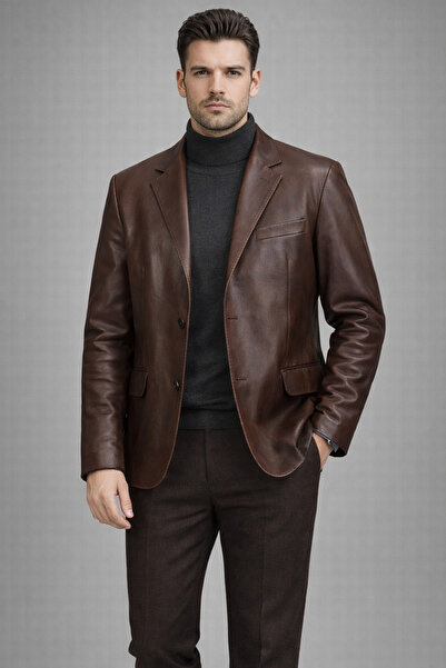 LİDYA DERİ Erkek Blazer Gerçek Hakiki Deri Ceket