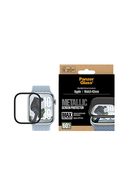 Panzer Glass واقي شاشة PanzerGlass بإطار معدني أسود لساعة Apple Watch مقاس 42...