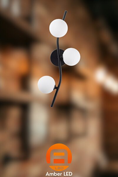 AmberLED Stylish Glass 3-Piece Sconce with Fuzzy Black Living Room Lighting E27 Compatible