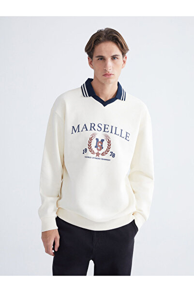 LC Waikiki Peak New Season Polo Neck Printed Men's Thick Sweatshirt