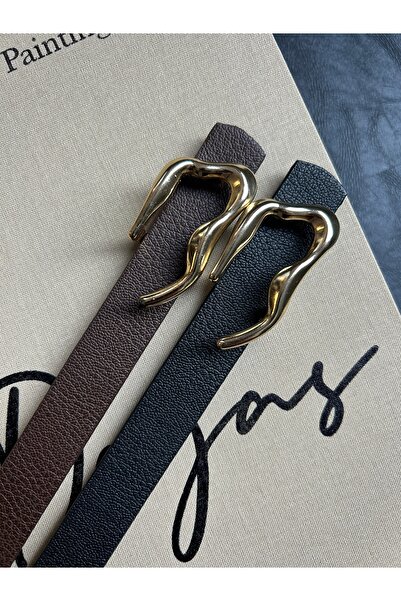 LİA KEMER Pachet de 2 curele Keep cu model pentru femei, cu cataramă aurie, c...