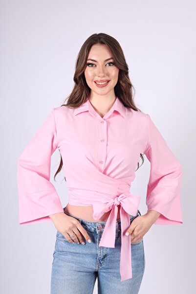 YEK&BİR Women's Wide Sleeve Side Tie Shirt