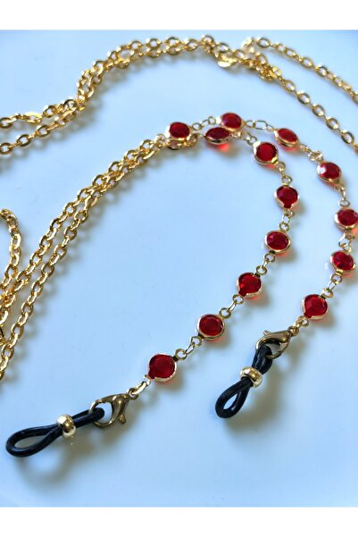 THİNBLACK سلسلة نظارات ذهبية اللون مع أحجار كريستالية حمراء من سلسلة نيرين –