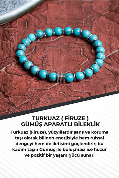Saff Doğal Taş Turkuaz ( Firuze ) Gümüş Aparatlı Bileklik