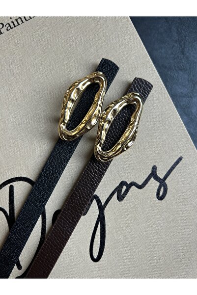 LİA KEMER Pachet de 2 curele cu model Judge pentru femei, cu cataramă aurie, ...