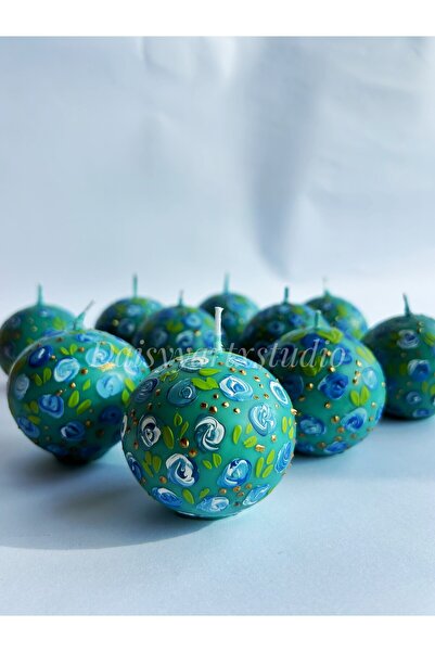Daisyyartstudio 6 cm yuvarlak çiçek desenli mum 1 adet