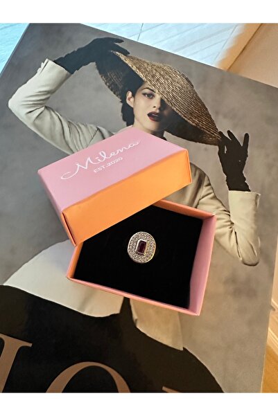 Milena Designer Store خاتم ميلينا إسطنبول الملون المستطيل الشكل من الأحجار الكريمة للسبابة / المفاصل