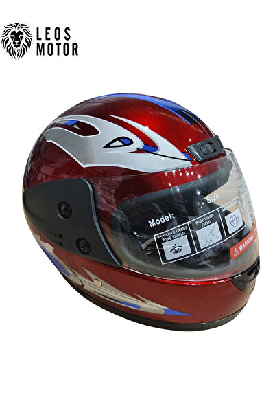 LEOS MOTOR -FULL FACE KASK-İTHAL- KIRMIZI MAVİ-DERİ BOYUNLUKLU-