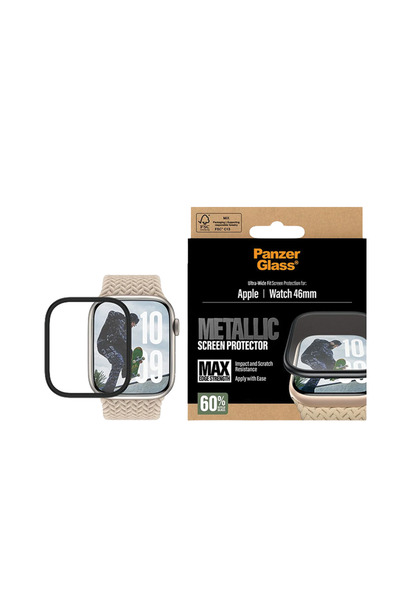 Panzer Glass واقي شاشة PanzerGlass بإطار معدني أسود لساعة Apple Watch مقاس 46...