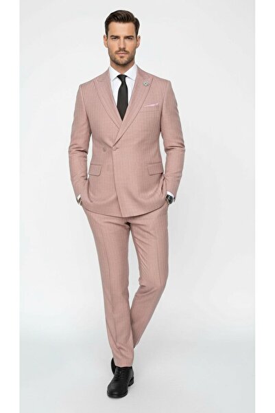 Plus Scorpion Men's Slim Fit Striped Suit – 2 Button Placket, Double Slit Modern Fit