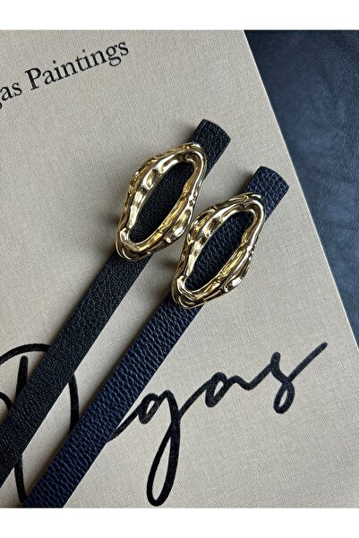 LİA KEMER 2-Pack Judge Patterned Women's Gold Buckle Belt Jacket Belt Dress Belt Trouser Belt