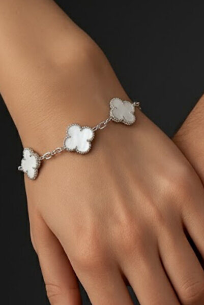 OSMANLI GÜMÜŞ Kadın Gümüş Bileklik - Şans Dört Yaprak Motifli Oniks Taşlı Bil...