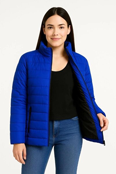 RAWEA FASHİON Women's Bomber Coat Jacket – Water Repellent Fabric, Quilted Lining, Zipper Closure, Winter – Saks Blue