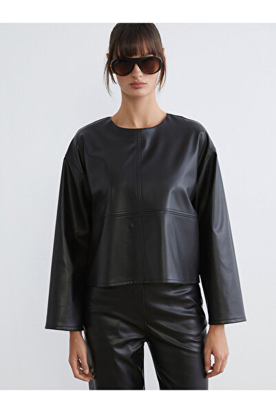 LC Waikiki Özmarka New Season Crew Neck Leather-Look Blouse