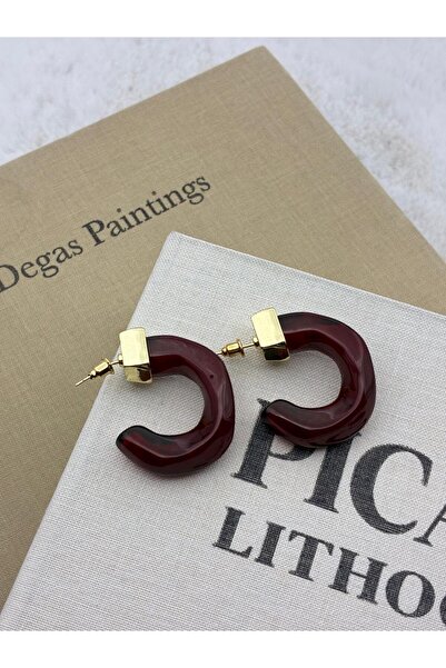 Hedef Bijuteri أقراط بتصميم نصف دائري غير متماثل بلون ذهبي وتفاصيل من الراتنج...