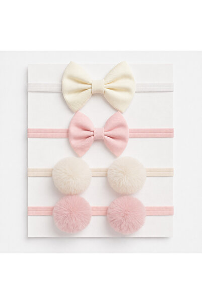 ESES BEBE 4’lü Bebek Bandana Seti Fiyonklu Ponponlu – Kız Bebek Saç Bandı