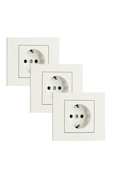 OVİVO Grano White Grounded Socket with Frame 3 Pieces