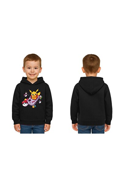 SEDİRLİ Unisex Pikachu Printed Children's Swaetshirt Hooded 3 Thread Raster