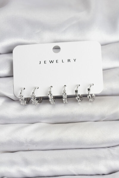 Clariss Brass Silver Color Zircon Stone Women's Earring Set