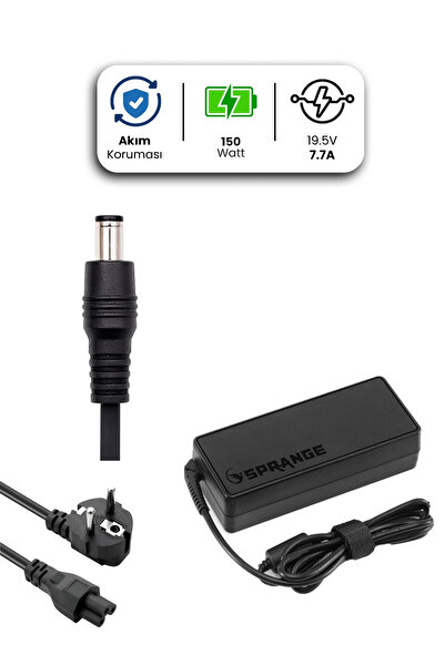 SPRANGE DELL Laptop Notebook Adaptörü Şarj Aleti 19.5V 7.7A 150W 7.4*5.0mm Ka...