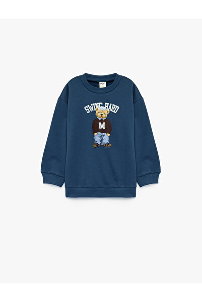 Koton Дълъг ръкавен суитшърт с велосипедна яка и принт на мече с шардоне