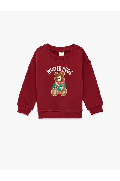 Koton Ayıcık Aplikeli Bordo Erkek Bebek Sweatshirt 6WMB10327TK