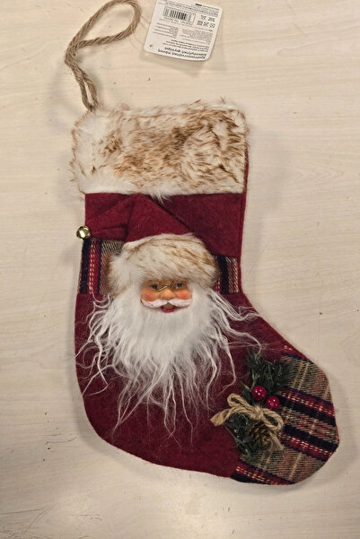 Tam12den Home Yılbaşı Dekoratif Çorap 3D Kırmızı Kareli Noel Baba Kürk Şapka ...