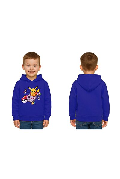 SEDİRLİ Unisex Pikachu Printed Children's Swaetshirt Hooded 3 Thread Raster