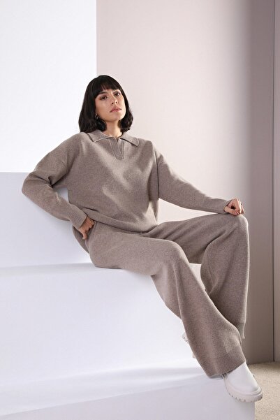 Ferraro Mink Long Sleeve Relaxed Fit Polo Neck Cashmere Women's Knitwear Sweater